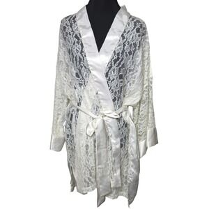 VTG Victorias Secret Gold Label Lace Satin Robe OS Ivory Bridal Fairy Coquette